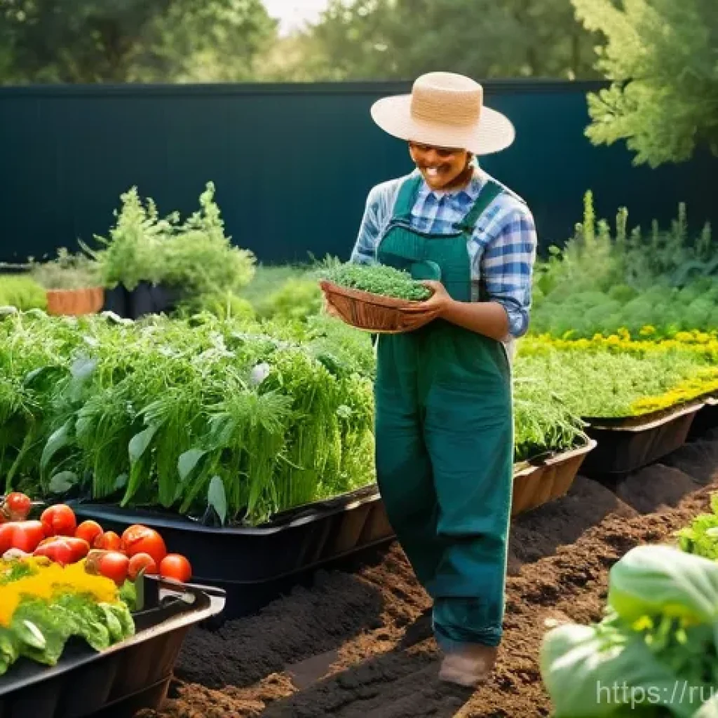 유기농 해충 방제에 대한 도전 과제 - **Prompt:** A vibrant, flourishing organic vegetable garden bathed in soft, warm afternoon sunlight....