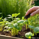 Home 20 유기농 해충 방제를 위한 맞춤형 솔루션 - A detailed garden scene showcasing an organic pest control approach in a Russian vegetable garden du...