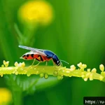 Home 19 유기농 해충 방제의 생물학적 기초 - A vibrant garden scene showcasing a variety of predatory insects like ladybugs, green lacewings, and...