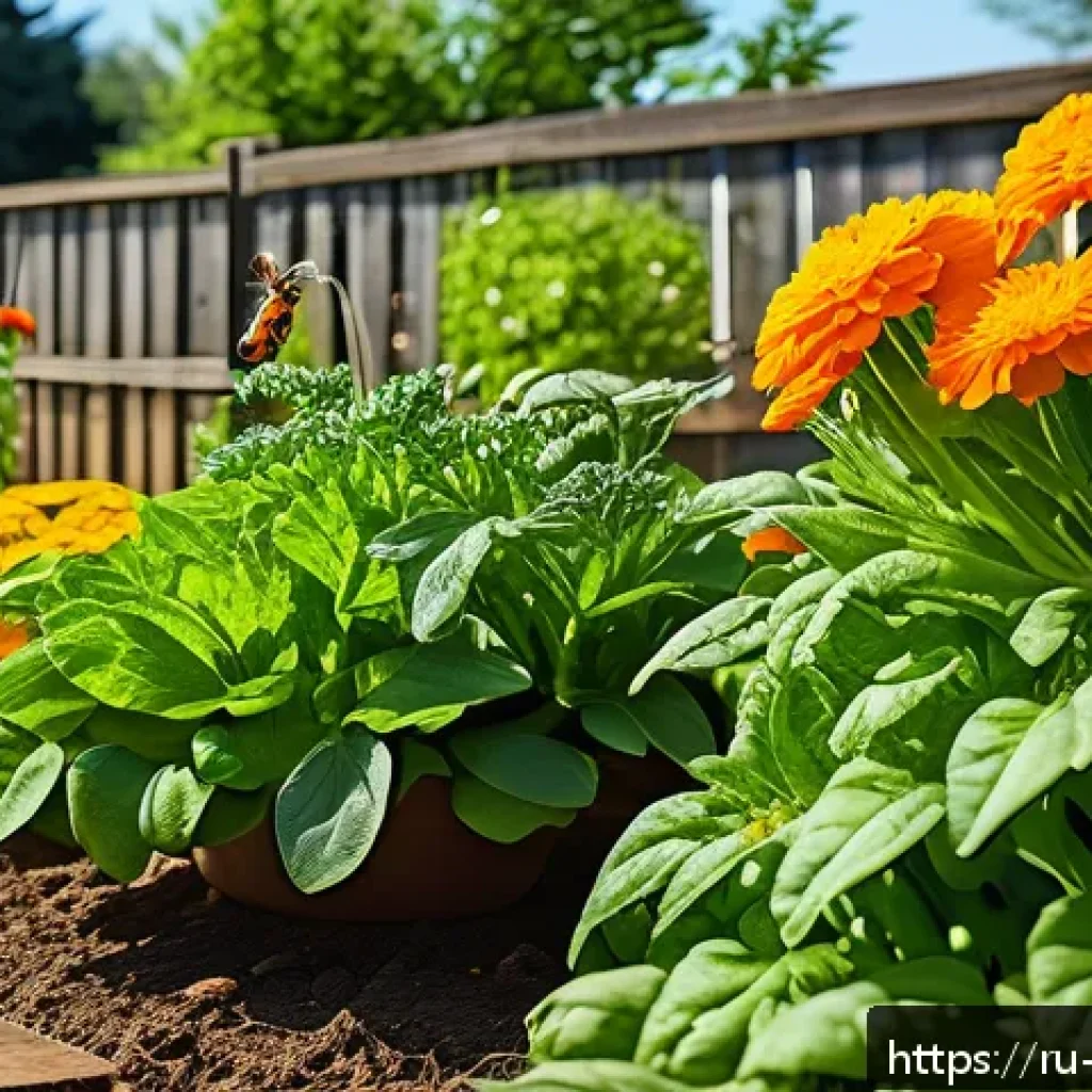 해충 방제에서의 자연 생태계 활용 - A vibrant garden scene showcasing beneficial insects in action: detailed ladybugs crawling on green ...