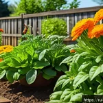 Home 18 해충 방제에서의 자연 생태계 활용 - A vibrant garden scene showcasing beneficial insects in action: detailed ladybugs crawling on green ...